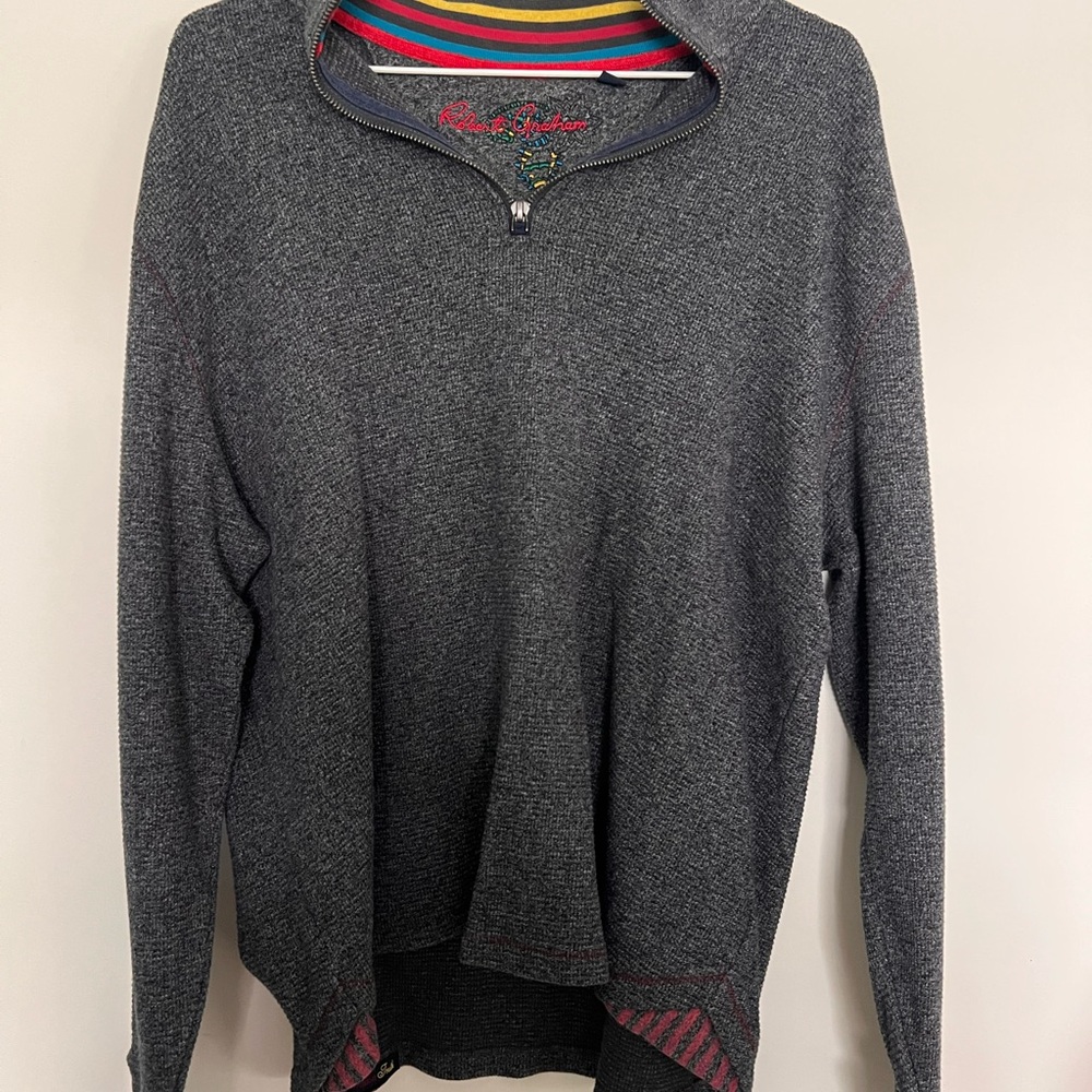 Men's Robert Graham Gray Quarter-Zip Sweater Sz L Large